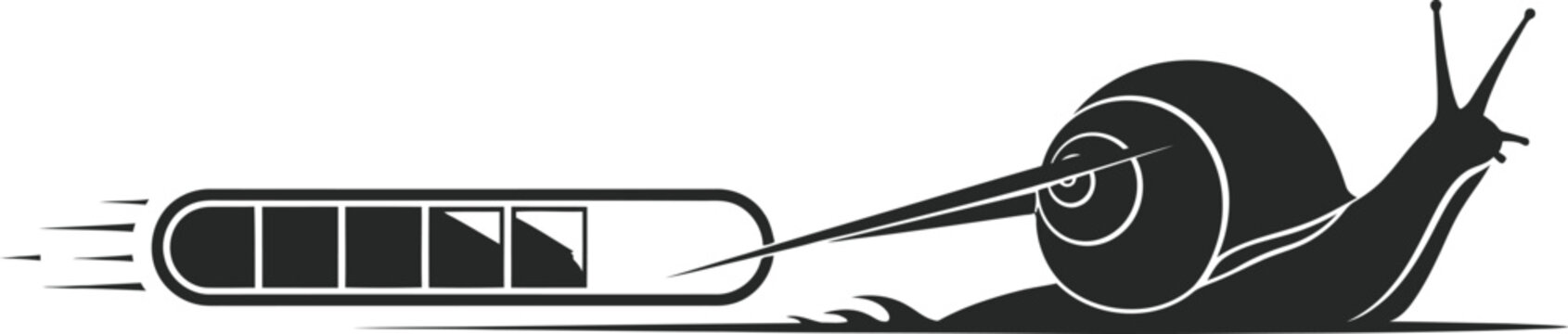 Slow loading progress bar being pulled by a snail symbolizing slow internet speed or system performance