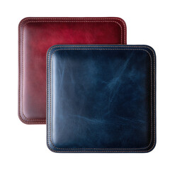 Fototapeta premium Two square leather cushions in burgundy and navy blue