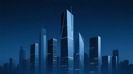 Obraz premium A modern city skyline featuring tall skyscrapers illuminated at night, showcasing urban architecture.