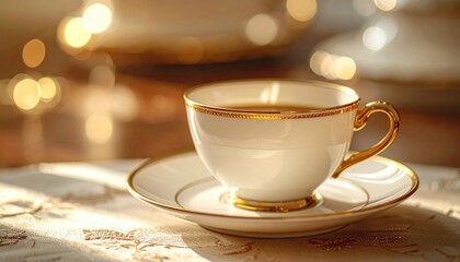 Obraz premium Elegant Tea Cup with Golden Trim on Saucer.