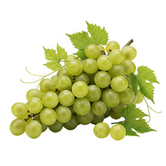 Fresh Green Grapes with Leaves Fruit Healthy Eating Delicious Summer Sweet Juicy Vegan on transparent background