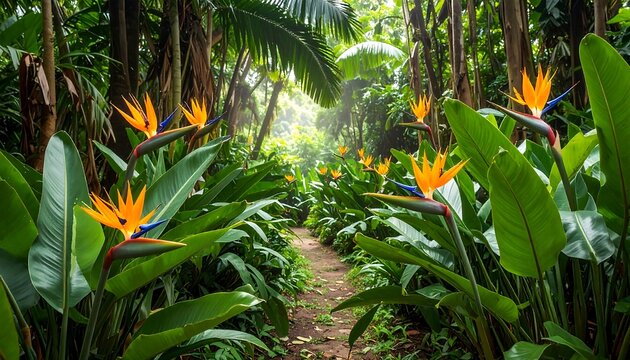 Lush tropical garden path