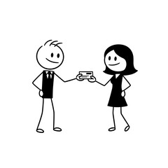 Man and woman exchanging business card in a professional setting  