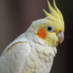 Close-up portrait of a vibrant citron cockatoo with striking orange cheek patches
