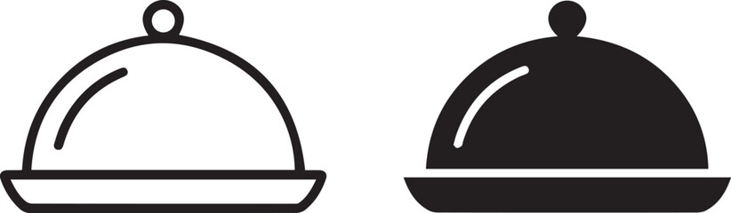 minimal food cloche icons set in outline and solid style for restaurant, catering, menu, delivery and hospitality themes