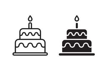 cake icon pair outline and silhouette two tier candle vector ai eps png jpeg for apps