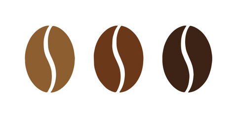 flat coffee beans trio showing light medium dark roast levels simple vector icons for cafe branding