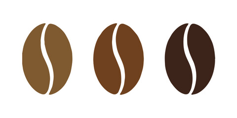 editable coffee bean trio vector illustrating light medium dark roast levels for labels and menus