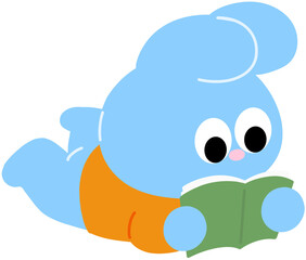 책을 읽는 하늘색 토끼 캐릭터 © HAGRIMONG