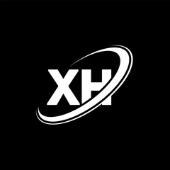 XH X H letter logo design. Initial letter XH linked circle uppercase monogram logo red and blue. XH logo, X H design. xh, x h
