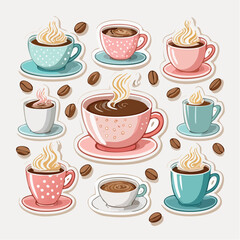 Obraz premium Retro Kaffeethemen Stickerbogen ohne Schrift