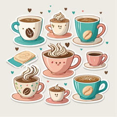 Obraz premium Retro Kaffeethemen Stickerbogen ohne Schrift