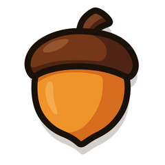 Cartoon Acorn Icon, Cute Brown and Orange Forest Nut Symbol, Vector Illustration