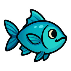 Cartoon Blue Fish Icon, Cute Ocean Animal Vector Illustration