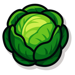 Cartoon Cabbage Icon, Cute Green Vegetable with Fresh Leaves, Vector Illustration