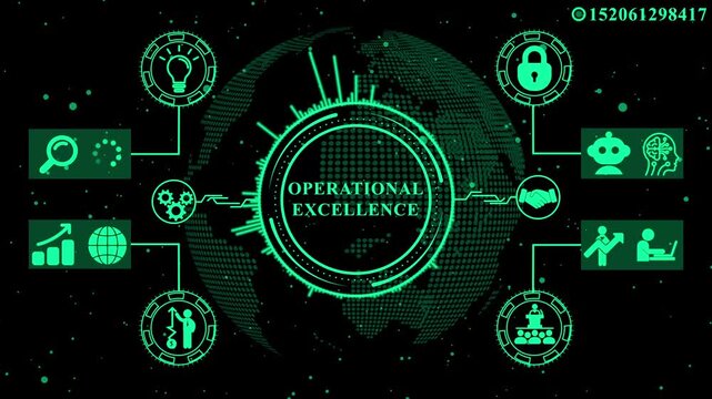 Operational Excellence Digital Network Globe Icons .Technology, Internet and network concept ,4k video animation.	
