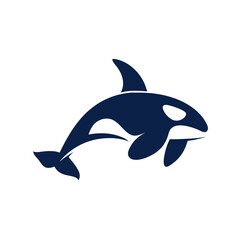 Obraz premium Stylized Dark Blue Killer Whale (Orca) Silhouette Icon, Marine Mammal Vector Graphic on White Background, Ocean Wildlife Symbol