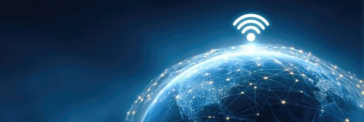 Global wireless communication network concept with glowing connections