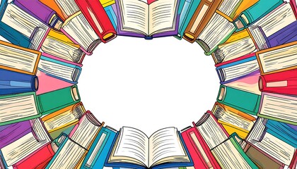 Colorful books in a circle frame