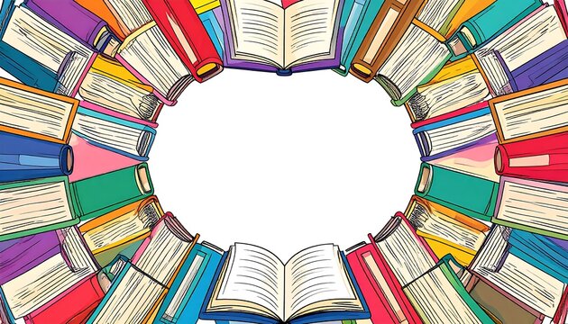 Colorful books in a circle frame - Powered by Adobe