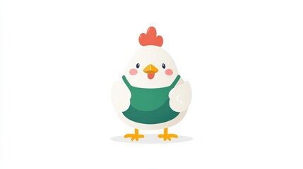 Naklejka premium Minimalistic White Chicken Shaped Like An Egg Wearing Green Apron Clean Lines White Background