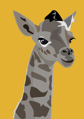 Giraffe head isolated on yellow background. Vector illustration in flat style.