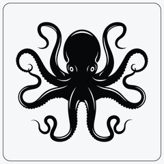 Stylized octopus illustration. Symmetrical black and white sea monster or kraken graphic. Vector symbol for a logo, emblem, or tattoo design. © Sofiya