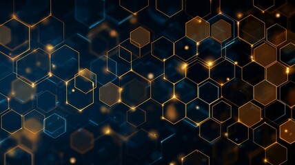 Glowing red hexagons on dark background. AI image