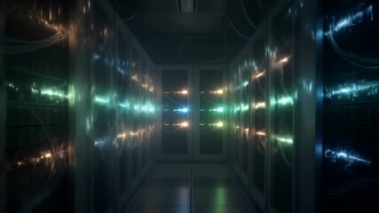 Futuristic server room with laser beams, representing advanced technology and data storage - Powered by Adobe
