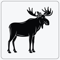 Obraz premium Stylized moose illustration. Standing bull moose with large antlers. Majestic forest animal symbol for a nature logo or emblem. Vector silhouette.