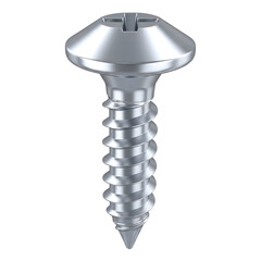 Close-up of a Shiny Metal Phillips Head Screw Isolated on White Background. Essential Hardware Fastener for Construction and Repair.