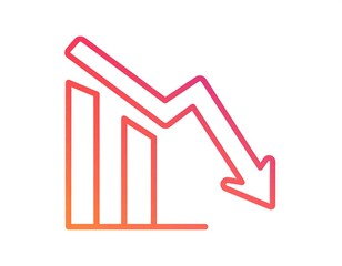 A stylized gradient bar graph with a descending arrow over a white background