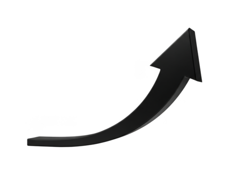 Black curved upward arrow isolated on transparent background