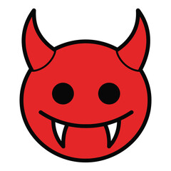 Scary red devil face emoji with sharp fangs and horns a wicked grin and dark eyes for halloween and spooky themes isolated on transparent background