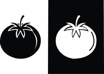Two stylized vector icons of a tomato one solid black and one outline