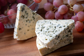Sliced blue cheese - Roquefort cheese or gorgonzola cheese