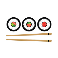 Fresh sushi rolls and wooden chopsticks top view isolated on for delicious japanese cuisine isolated on transparent background