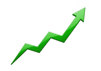 Green upward trend arrow isolated on transparent background