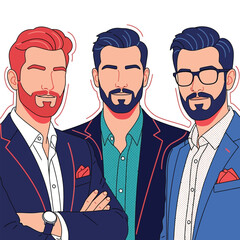 Illustration of three men with beards wearing suits.