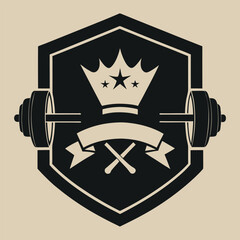 Barbell Crown Stars Crest for Gym Sport - Achievement in Training Logo Emblem Badge Design