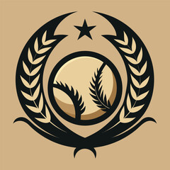 Baseball Emblem with Wheat Laurel Wreath and Star Sport Team Logo Design Icon Vector
