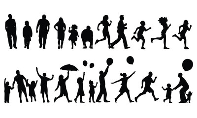 This vector collection features silhouettes of people engaging in various sport and dance action, including running, tennis, and general fitness activities