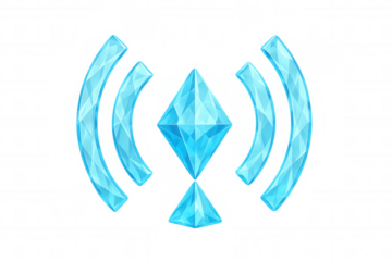 Blue crystal wi-fi symbol creating a strong wireless signal, representing global network connection and communication
