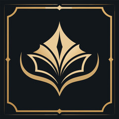 Elegant Gold Floral Emblem Design on Black Backdrop for Premium Branding and Decoration