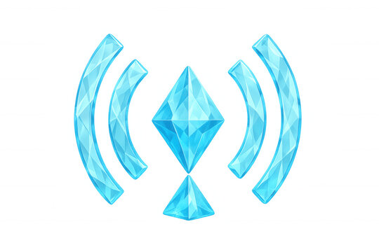 Blue crystal wi-fi symbol creating a strong wireless signal, representing global network connection and communication