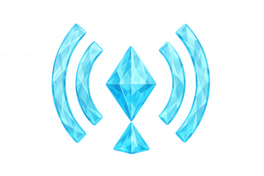 Blue crystal wi-fi symbol creating a strong wireless signal, representing global network connection and communication