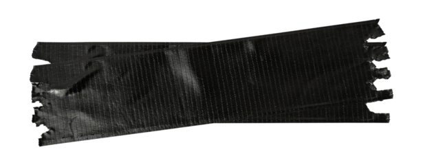 Torn horizontal black glossy sticky tape, Black wrinkled adhesive tape isolated on white background.