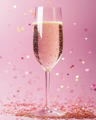 Elegant Champagne Glass with Confetti — Minimal Festive Aesthetic