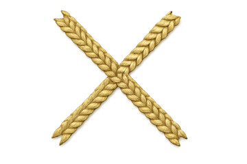 Letter x made from braided rope or wheat