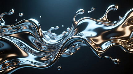 Futuristic 3D liquid metal fluid motion rendered with studio lighting and Unreal Engine style background